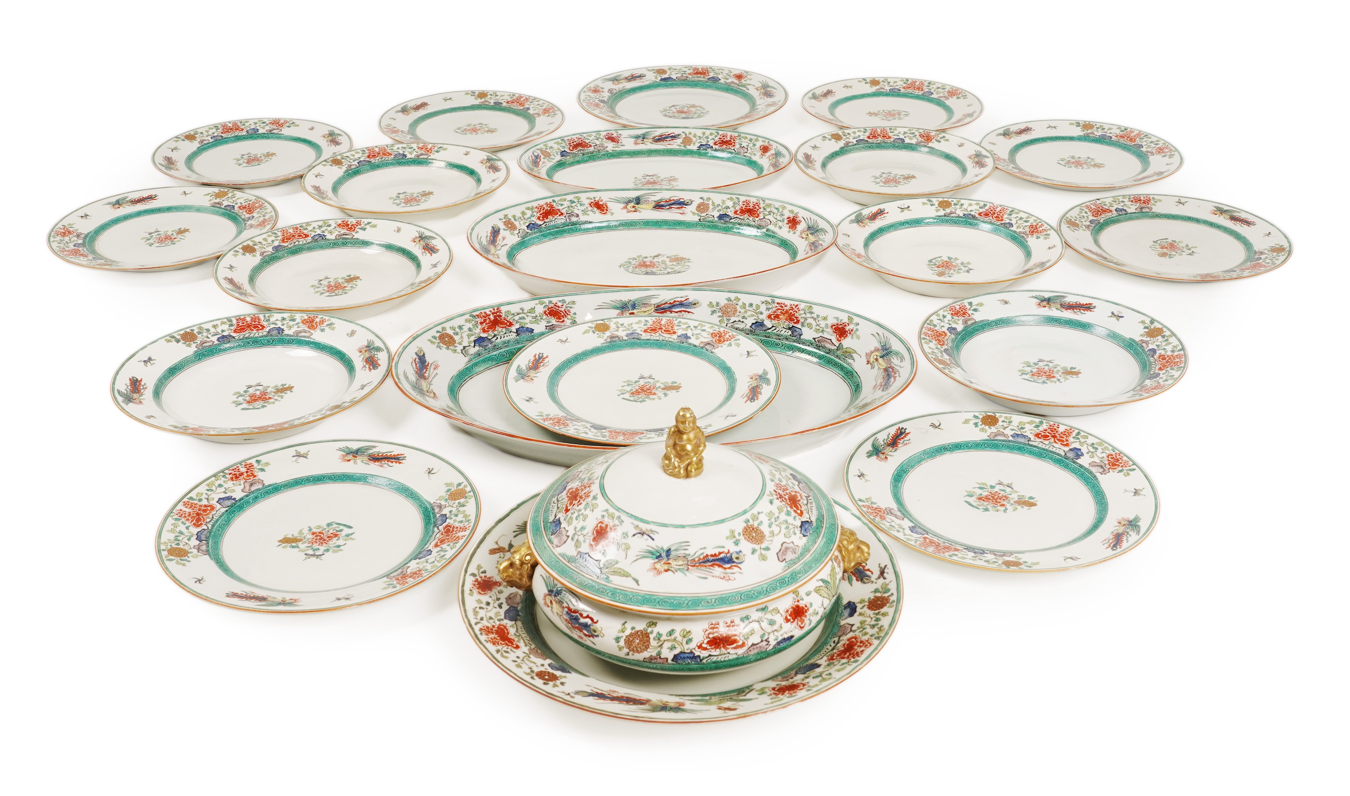 A Samson famille verte part dinner service in green Kutani style